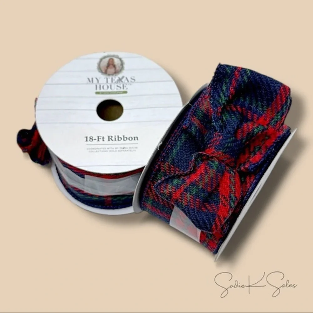 My Texas House‎ Christmas Ribbon 18 ft – Red Green Navy Tartan